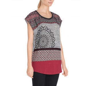 Desigual Blouse Women's Size S Mixed Print TS DORIA T-Shirt Sleeveless Gray/Red